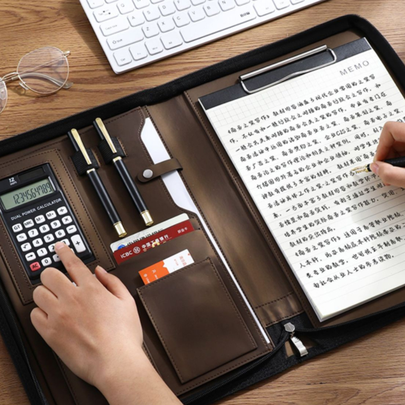 Leather Work Folder - Multifunctional A4/A5 PU Leather Portfolio For